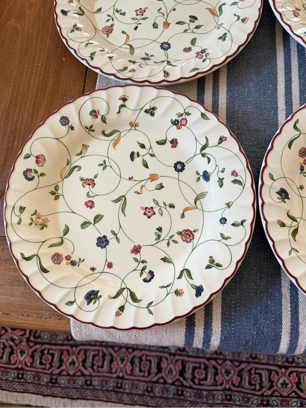 Set Of 4 Staffordshire tableware Oakwood Dinner Plates 10” Red Rim NWOT